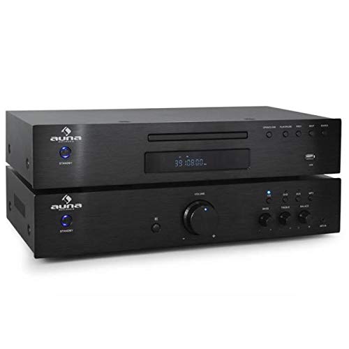 Auna PL-4933-5063 Elegance - Torre Hi-Fi con Amplificador y Reproductor de CD (600 W, 3 Conectores Jack, Reproductor de CD, Radio FM, Puerto USB)