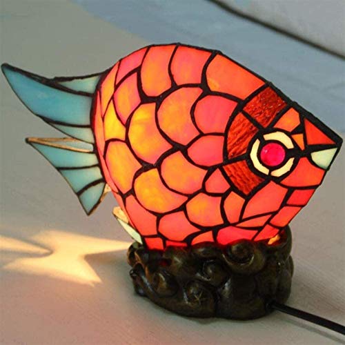 Auoeer Lámpara de mesa de cristal con diseño de pez de color retro, para decoración del hogar, dormitorio, lámpara de noche, salón, estudio, lámpara de mesa