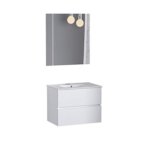 Baikal 280034146 Muebles de Baño con Dos Cajones, Modulo Lavabo Suspendido, Melamina 16, Blanco Mate, 80 X 55 X 46 cm