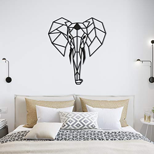 Bekata - Decoración de pared de metal con diseño geométrico de elefante, diseño de cabeza de elefante, para casa, oficina, sala de estar, dormitorio (tamaño mediano: 72 x 82 cm)