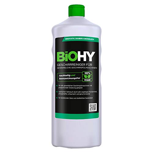 BiOHY Detergente para lavavajillas comercial (1 botella de 1 litro) | Fórmula para disolver el las grasas | Apto para gastronomía, industria y hogares (Geschirrreiniger)