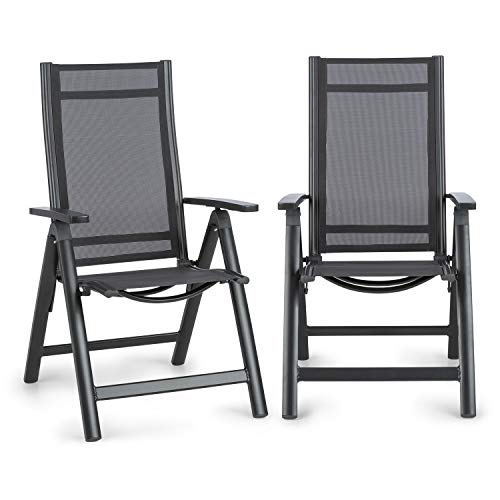 Blumfeldt Cádiz Garden Chair - Dos sillas de jardín, Plegables, Estructura Aluminio, Protección Pintura en Polvo, Tela 2x2 MTS. de Secado rápido, Respaldo 7 Posiciones, Antracita