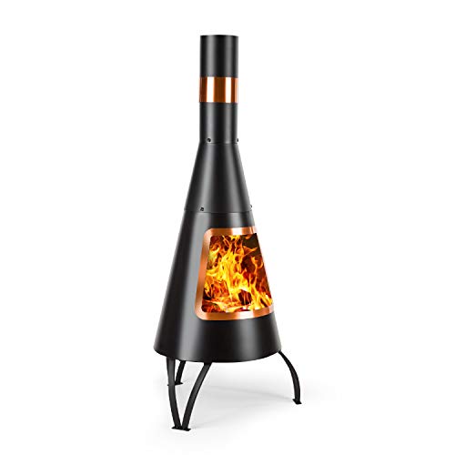 blumfeldt Volantis Cupric - Chimenea de Patio, Horno de terraza, FireView, Acero, Inoxidable, Diseño Moderno con Partes en Cobre, Estable, Antivuelco, Parrila para carbón y atizador, Negro blumfeldt Volantis Cupric - Chimenea de Patio, Horno de terraza, FireView, Acero, Inoxidable, Diseño Moderno con Partes en Cobre, Estable, Antivuelco, Parrila para carbón y atizador, Negro