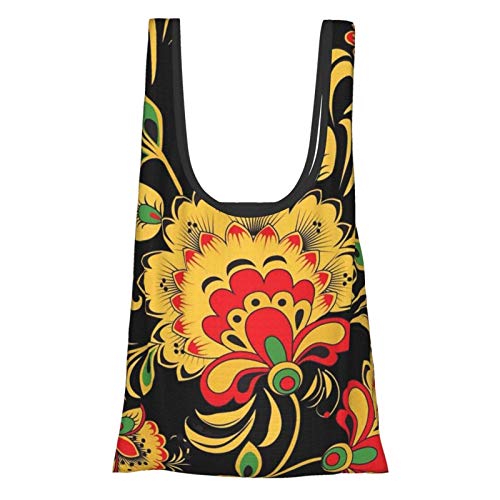 Bolsa de la compra reutilizable y lavable de 50 libras con diseño de flores folclóricas rusas (2) Bolsa de la compra reutilizable y lavable de 50 libras con diseño de flores folclóricas rusas (2)
