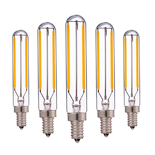 Bombilla de filamento LED tubular de 2 vatios,T20/T6 Edison LED colgante largo 20w Reemplazo incandescente blanco cálido 2700K base de candelabros vintage E14 no regulable paquete de 5