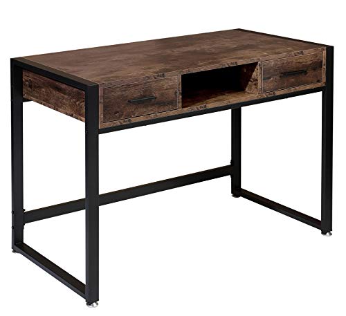 BOTONE Mesa de escritorio con dos cajones y estante en diseño industrial,mesa de ordenador con estructura de metal,mesa de trabajo para oficina,mesa rústica,vintage,patas ajustables(110 x 50 x 75 cm) BOTONE Mesa de escritorio con dos cajones y estante en diseño industrial,mesa de ordenador con estructura de metal,mesa de trabajo para oficina,mesa rústica,vintage,patas ajustables(110 x 50 x 75 cm)