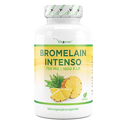 Bromelina Intenso - 750 mg (1800 F.I.P) - 120 cápsulas con cubierta entérica (DRcaps®) - Enzima digestiva natural del extracto de piña - Probado en laboratorio - Vegano - Altamente dosificado