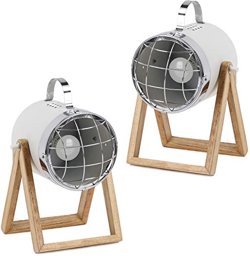 BRUBAKER set de 2 lámparas de sobremesa o de pie - diseño industrial - altura hasta 42 cm - base de madera - foco metal blanco