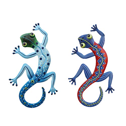 Cabilock 2 Piezas de Metal Gecko Decoración de Pared Al Aire Libre Lagarto Jardín Patio Arte Gecko Estatuilla Animal Colgante Metal Esculturas de Pared Decoraciones Forgarden Interior