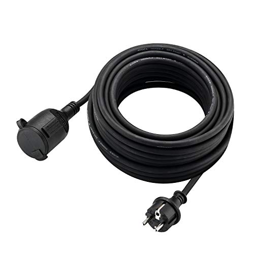 Cable alargador Schuko de goma para exteriores, IP44 H05RR-F 3G, 1,5 mm (30 m), color negro