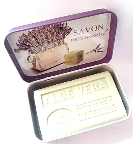 Caja metal Jabonera estilo provenzal con jabón de Marsella ALOE VERA ecológico Bio 125gr Idea regalo