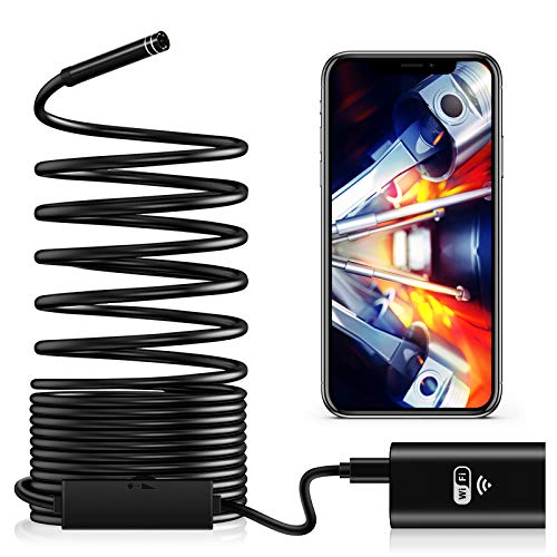 Cámara Endoscópica WiFi, Cámara de Inspección de 2,0 Megapíxeles HD con Luz LED Impermeable Endoscopio Cámara Borescope Rígido Cable Serpiente para Android iOS iPhone Tablet PC Smartphone - 3 Metros