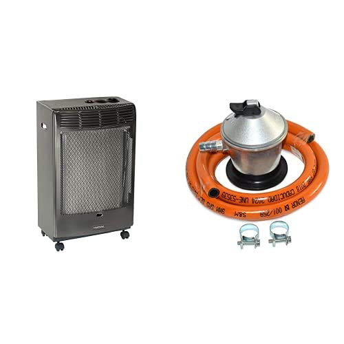 Campingaz 3000002601 Estufa de Gas, Básica Antracita, 3050 W, Antracita, 45x35x78 cm + S&M 321771 Regulador de Gas Butano Goma M + 2 Abraz, Gris/Naranja, 1,5 Metros de Tubo Campingaz 3000002601 Estufa de Gas, Básica Antracita, 3050 W, Antracita, 45x35x78 cm + S&M 321771 Regulador de Gas Butano Goma M + 2 Abraz, Gris/Naranja, 1,5 Metros de Tubo