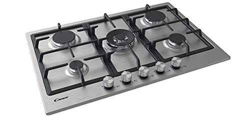 Candy CHG74WPX - Encimera de gas, 75cm ancho en hueco de 60cm, 5 quemadores, 12150W, 3 rejillas hierro fundido, Válvula seguridad Sicurflame, Mandos inox, Acero inoxidable Candy CHG74WPX - Encimera de gas, 75cm ancho en hueco de 60cm, 5 quemadores, 12150W, 3 rejillas hierro fundido, Válvula seguridad Sicurflame, Mandos inox, Acero inoxidable