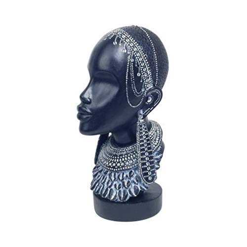 CAPRILO. Figura Decorativa de Resina Cabeza Africana Adornos y Esculturas. Bustos. Africa. Decoración Hogar. Regalos Originales. 27 x 16 x 13 cm.