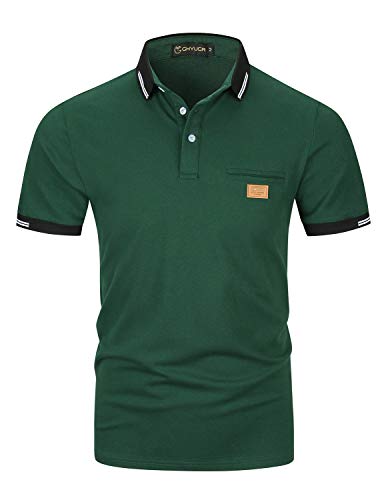 Casual Polos Manga Corta para Hombre Costura en Contraste Escote Camiseta Camisas Verano Primavera Deporte Golf Tennis T-Shirt Oficina,Verde,XL