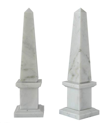 CBAM Obelisco in Marmo Bianco Carrara - Escultura clásica de mármol italiano (fabricada en Italia, H.40 cm)