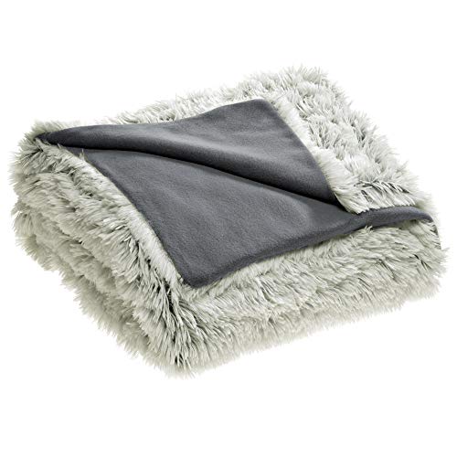 CelinaTex Shetland - Juego de ropa de cama (140 x 200 cm, 2 piezas, forro polar, diseño de flokati), color crema y gris