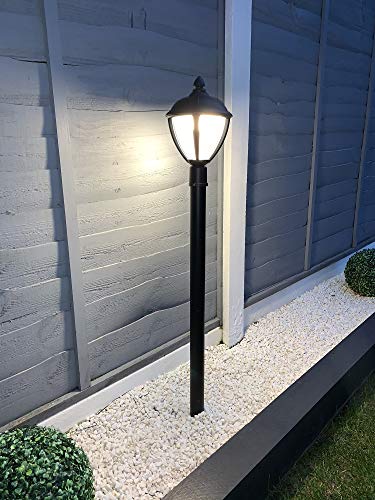 CGC Poste LED negro Linterna Luz exterior 3000K Blanco cálido IP44 Ideal para jardín Patio Entrada Camino Bolardo de poste