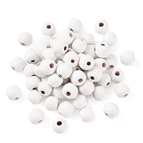 Cheriswelry 200 cuentas de madera blanca teñida natural de 10 mm, redondas, espaciadoras de madera, cuentas sueltas para joyería, manualidades, agujero: 3,5 mm.