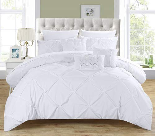Chic Home 10 Piezas Hannah Pinch Plisado, Voile con Volantes y Plisado Juego Completo de Cama King Size en una Bolsa Colcha Color Beige con Juego de sábanas, Blanco, Matrimonio Doble Chic Home 10 Piezas Hannah Pinch Plisado, Voile con Volantes y Plisado Juego Completo de Cama King Size en una Bolsa Colcha Color Beige con Juego de sábanas, Blanco, Matrimonio Doble