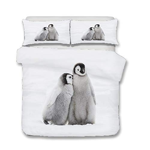 Chickwin Juego de Ropa de Cama de 4 Piezas, 3D Microfibra Cómodo Juego de Fundas de Edredón con Funda Nórdica y Funda de Almohada y Sábana Encimera (pingüino,Cama 135/140-180x220cm)