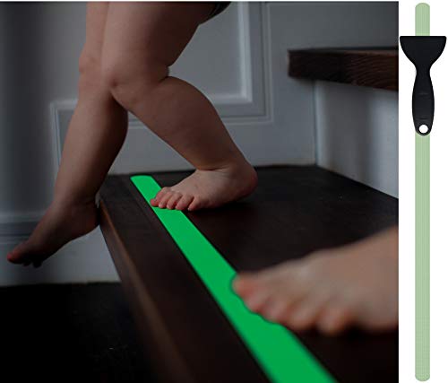 Cinta adhesiva fluorescente antideslizante cocofy para escaleras, Cinta adhesiva fotoluminiscente, XXL (90x3 cm), para peldaños de escaleras de interior - 18-Pack [2021 Lanzamiento]