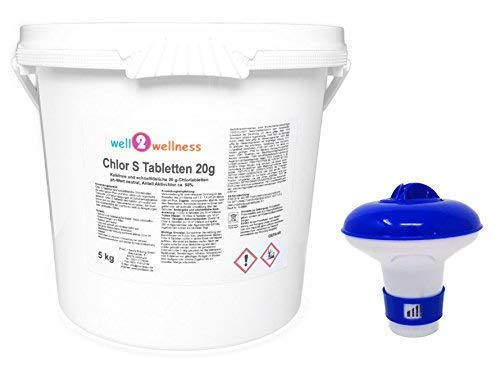 Cloro S Pastillas - Rápido Soluble Pastillas de Cloro 20G, 5,0 kg Plus Dosificador