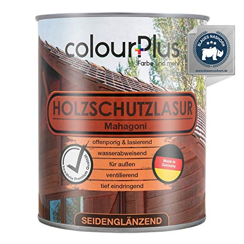 colourPlus® Barniz de alta protección (750ml, Caoba) Barniz satinado para madera, exteriores - Base para madera - Pintura de madera para exterior - Fabricado en Alemania