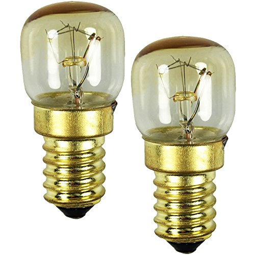 COM-FOUR® lámpara de horno 2x hasta 300° C, bombilla de luz de estufa blanca cálida 15W, E14, 230V (02 piezas - color oro 15W)