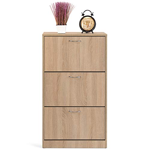 COMIFORT Mueble Zapatero de 3 Puertas - Organizador de Zapatos Moderno, Estilo Escandinavo, Gran Almacenaje, Muy Resistente, Fabricado en Europa, Color Roble