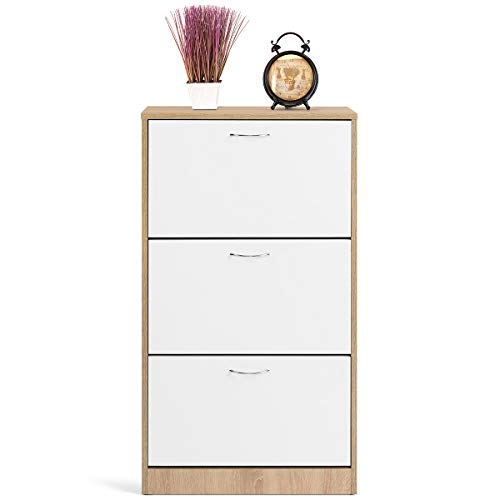 COMIFORT Mueble Zapatero de 3 Puertas - Organizador de Zapatos Moderno, Estilo Escandinavo, Gran Almacenaje, Muy Resistente, Fabricado en Europa, Color Blanco y Roble COMIFORT Mueble Zapatero de 3 Puertas - Organizador de Zapatos Moderno, Estilo Escandinavo, Gran Almacenaje, Muy Resistente, Fabricado en Europa, Color Blanco y Roble