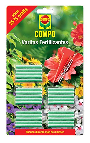 Compo Varitas fertilizantes para plantas de interior y exterior, adecuada duración de hasta 3 meses, 30 unidades, 24.3x14.4x0.5 cm, 1205002011 Compo Varitas fertilizantes para plantas de interior y exterior, adecuada duración de hasta 3 meses, 30 unidades, 24.3x14.4x0.5 cm, 1205002011