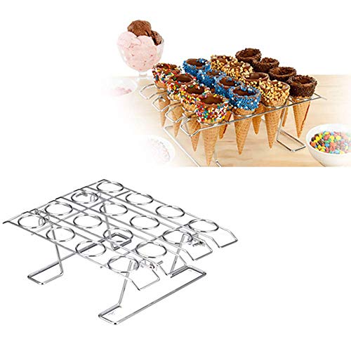 Cono de Helado Soporte, Horneado Cup Cake Soporte de Cono, 16 Agujero Cono Soporte para Hielo Pastel Expositor - Plateado, One size Cono de Helado Soporte, Horneado Cup Cake Soporte de Cono, 16 Agujero Cono Soporte para Hielo Pastel Expositor - Plateado, One size