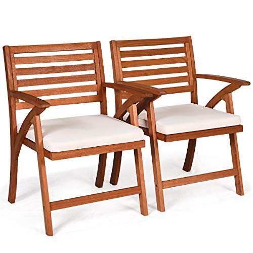 COSTWAY Juego de 2 Sillas de Madera con Cojín Silla con Brazo Sillón de Relax para Jardín Balcón Terraza Patio COSTWAY Juego de 2 Sillas de Madera con Cojín Silla con Brazo Sillón de Relax para Jardín Balcón Terraza Patio