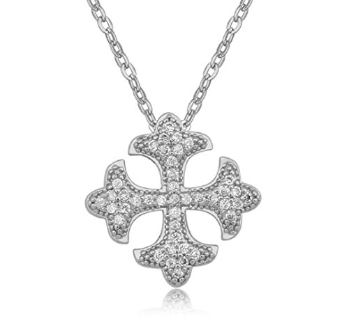 Cruz de Malta Collar con Colgante con Blanco Cristales austríacos de Zirconia 18k Chapado en Oro Blanco para Mujer 45 cm