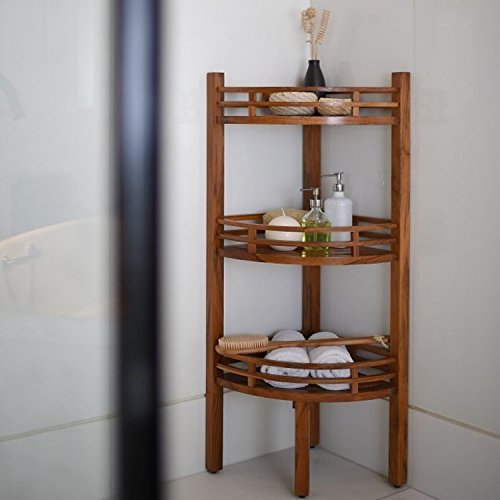 Cuarto de baño Estantería esquinera de madera de teca 107 x 37 x 37 cm Cuarto de baño Estantería esquinera de madera de teca 107 x 37 x 37 cm