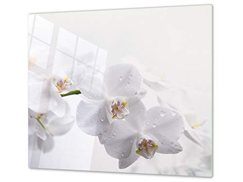 Cubre vitros de cristal templado - Tabla para cortar de cristal – Tabla para amasar y protector de vitro – UNA PIEZA (60 x 52 cm) o DOS PIEZAS (30 x 52 cm); D06 Serie Flores: Orquídea 1