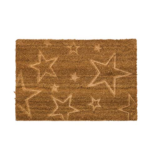 D'CASA Felpudo de Fibra de Coco Estrellas, Beige, 40 x 60 cm