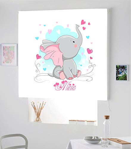 Desconocido Estor Infantil Enrollable TRANSLUCIDO Digital Elefante Alicia para Poner TU Nombre¡¡Nuevo Estor Enrollable Infantil con Nombre A Todo Color HABITACION NIÑAS (Azul/Rosa, 120X170)