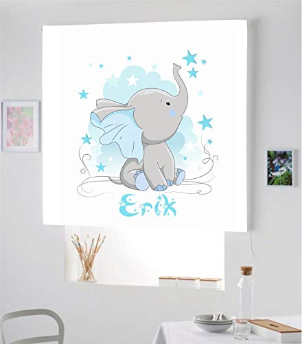 Desconocido Estor Infantil Enrollable TRANSLUCIDO Digital Elefante Erik para Poner TU Nombre¡¡Nuevo Estor Enrollable Infantil con Nombre A Todo Color HABITACION NIÑO (Azul, 160X170)