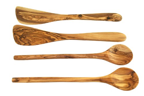 D.O.M. - Juego de utensilios de cocina (madera de olivo, 4 piezas)