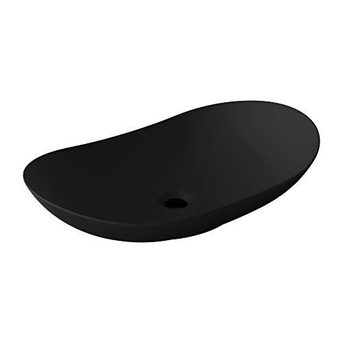 doporro: Lavabo sobre encimera negro mate diseño Brüssel858, 63 cm de Ancho | de mármol fundido con Nano-sellado