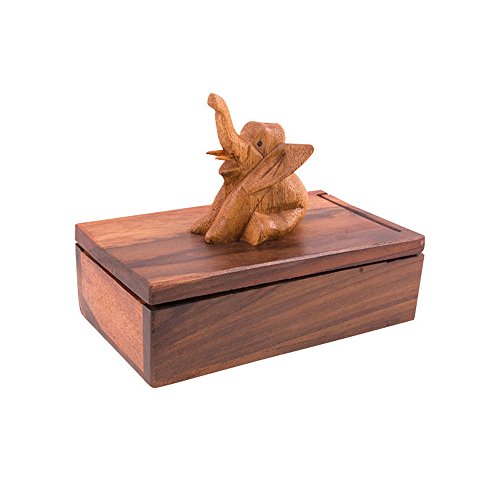 Dulce Madera baúl elefante Caja de madera madera Almacenamiento 14 x 9,5 x 4,5 cm