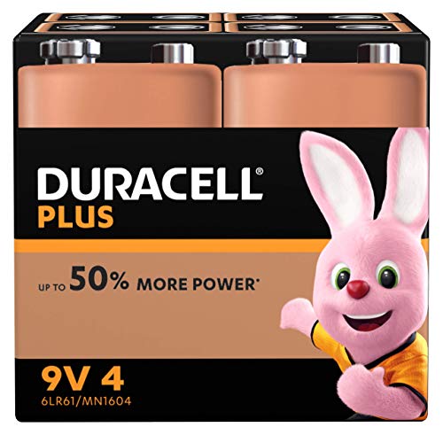 Duracell Plus 6LR61/MN1604 - Pila 9 V, (paquete de 4 unidades) (El embalaje puede variar)