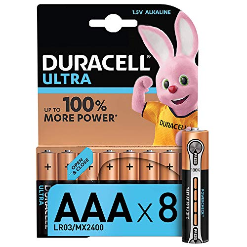 Duracell Ultra Power AAA - Pila Alcalina de Duración y Potencia Superior, 8 Unidades de Apertura Simplificada