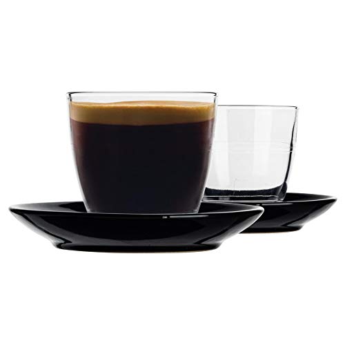 Duralex 12 Piezas de Cristal Gigogne Taza y platillo de cerámica Set - Taza del Vaso de Estilo Moderno para Latte Cappuccino - Negro - 220ml