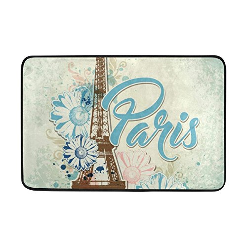 Dutars Vintage Paris Eiffel Tower - Felpudo con diseño Floral (40 x 60 cm)