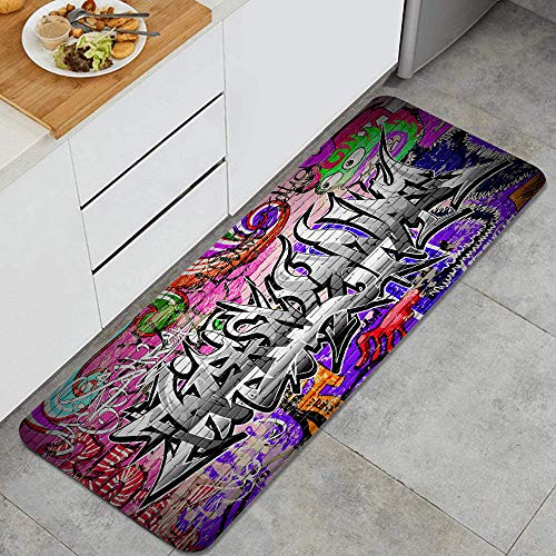 DYCBNESS alfombras de Cocina Antideslizantes Lavables,Graffiti Arte Urbano,con Parte Trasera de Goma, felpudos para Interiores y Exteriores 45x120cm