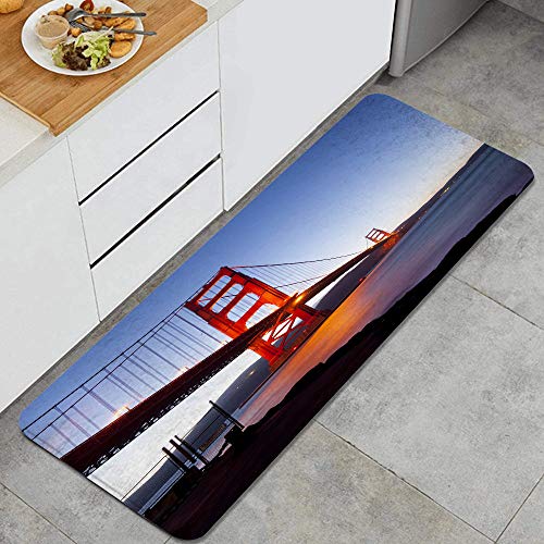 DYCBNESS alfombras de Cocina Antideslizantes Lavables,Impresión del Puente de San Francisco del Paisaje Urbano,con Parte Trasera de Goma, felpudos para Interiores y Exteriores 45x120cm